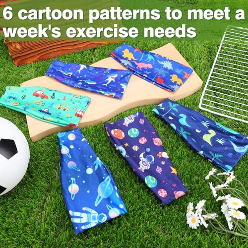 MADHOLLY 6Pcs Breathable Kids Sweat Bands for Ages 4-10 Boys Girls | Sweat Absorption, Soft, Elastic Wicking Head Bands, Sports Accessories for Football, Soccer, Basketball, Baseball, Running - style: Cartoon