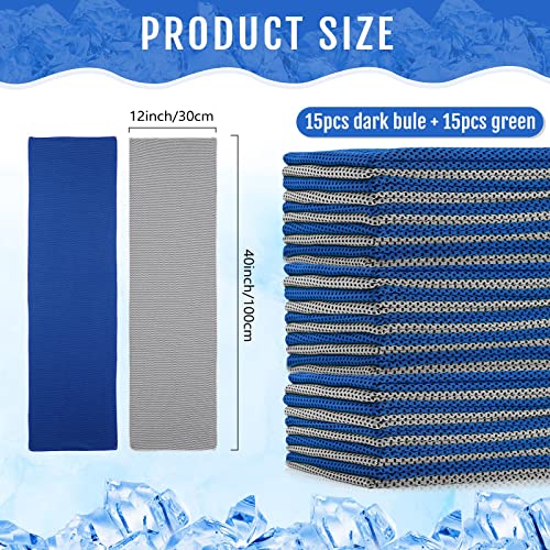Hosuly 30 Pack Cooling Towels, 40"x12" Ice Breathable Soft Chilly Sweat Rag Microfiber Workout Rags for Gym Cooling Towels for Neck and Face for Yoga Golf Sport Running - color: Light Gray, Dark Blue