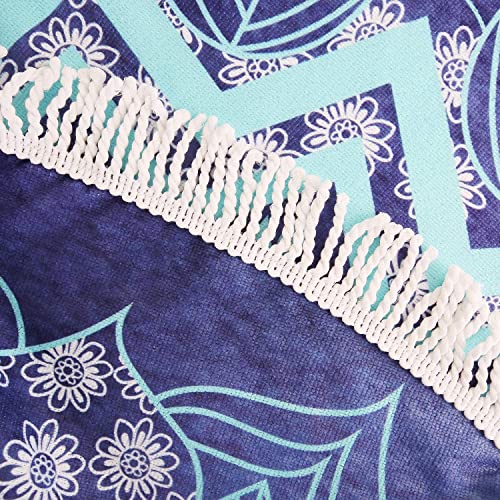 RosieLily Round Mandala Beach Towel, Microfiber Hippie Boho Extra Large Sand Proof Quick Dry Beach Blanket, Circle Pool Picnic Table Mediation Yoga Mat, 59 inch Towel with Tassels Gifts for Women - color: Blue Mandala Beach Towel 02