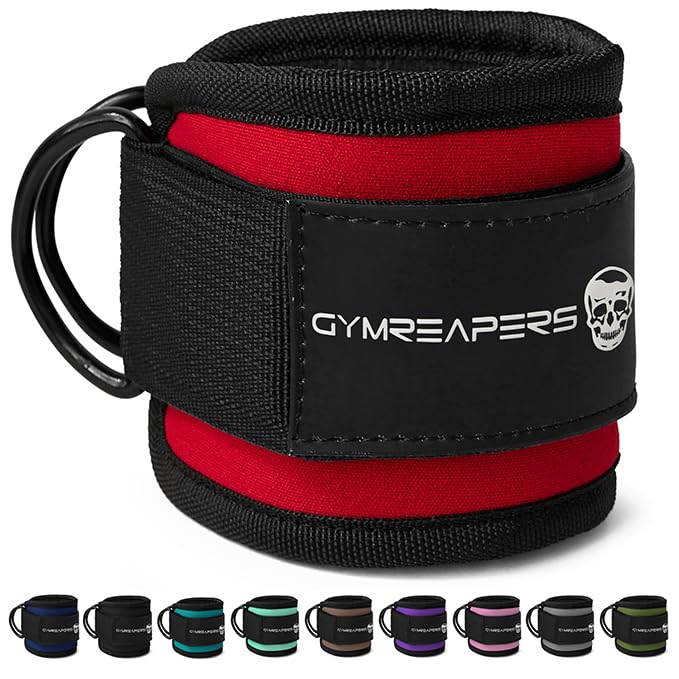 Gymreapers Ankle Straps For Cable Machine Kickbacks, Glute Workouts, Lower Body Exercises - Adjustable Leg Straps with Neoprene Padding - color: Red, size: Pair
