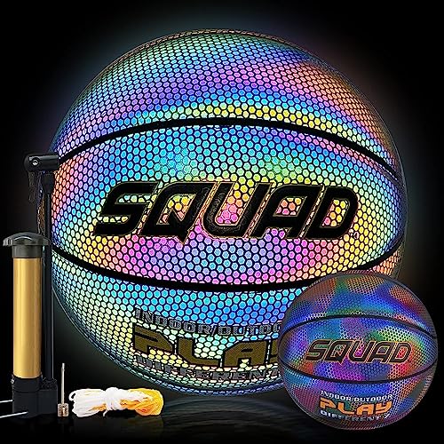 SQUAD NightPlay Reflective Basketball Size 5, Size 7 - Cool Holographic Glow Basketball for Night Game, Ideal Gift for Boys Girls 10-14 Year Old, Cool Teen Toys - color: Reflective Dark, size: Size 7