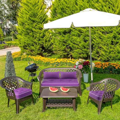 Chunful Set of 5 Outdoor Bench Cushions Set 44 x 19 Inch Tufted Waterproof Patio Furniture Seat Pad with Throw Pillows Loveseat Cushion for Square Settee Indoor Sofa Wicker Couch (Purple) - color: Purple
