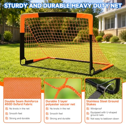 Soccer Goal, Kids Soccer Goals for Backyard Set- 2 Pack of Portable Pop Up Soccer Nets with Ball,Cones,Soccer Training Equipment for Toddler,Youth Outdoor Backyard Game - color: Orange Black, size: 4x3FT