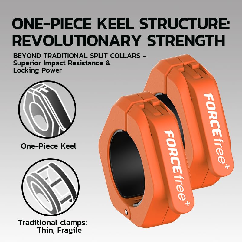 Forcefree+ Barbell Clips (Pair), Barbell Clamps, Quick Release Olympic Barbell Clamps with Anti Slip TPR Grip, Barbell Collars for Secure Weightlifting & Powerlifting - color: Orange