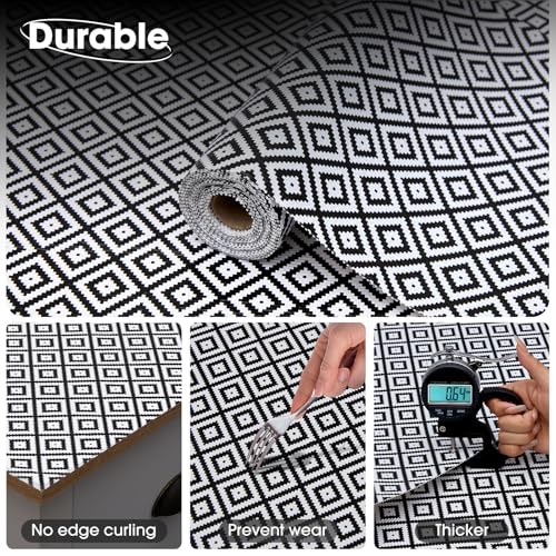 Drawer and Shelf Liner, Non-Slip Kitchen Cabinet Liners Non-Adhesive Thick Strong Grip Waterproof Washable Mats Protect Dresser Shelves Cupboard Bathroom Cabinets, Black & White, 12 in X 10 FT - color: Black and White, size: 11.8"W x 118"L