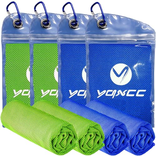 YQXCC 4 Pack Cooling Towels 40"x12", Cold Cool for Neck & Face | Cooling Neck Wraps, Soft Breathable Microfiber Chilly Towels, Ideal for Gym, Yoga, Golf, Running, Camping & Hot Weather - color: Green*2 + Dark Blue*2