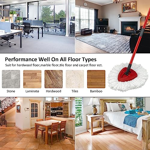 Mop Replace Heads Mop Handle and Base Replacement for O Cedar EasyWring 1-Tank Spin Mop System, 2 Microfiber Mops Refills, 4-Section Iron Mop Handle 30-58Inch and 1 Mopping Heads Cover Set (No Bucket) - color: 1 Sets Mop Handle + 2 White Heads + 1 Base