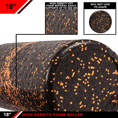 JFIT High Density Foam Roller – EPP Deep Tissue Massage Roller for Muscle Recovery, Myofascial Release & Stretching - color: Speckled Orange, size: 18-Inch