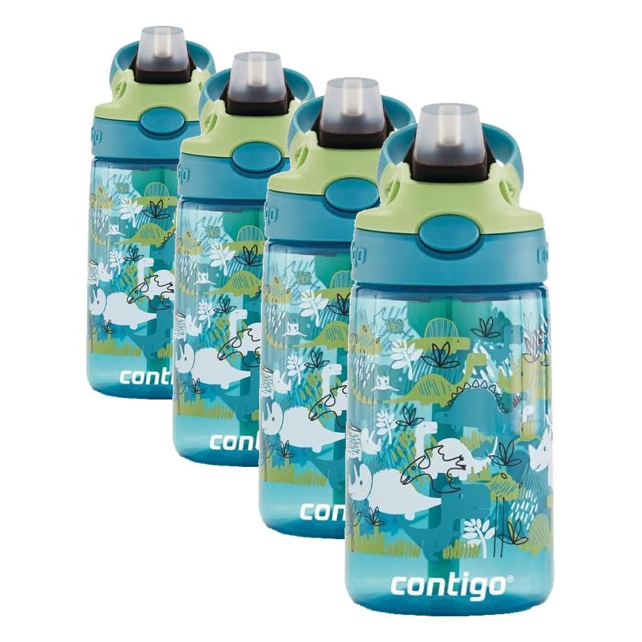 Contigo Kids Straw Water Bottle with AUTOSPOUT Lid 14oz. Dinos (Pack of 4) - color: Dinos, size: 14 oz (Pack of 4)