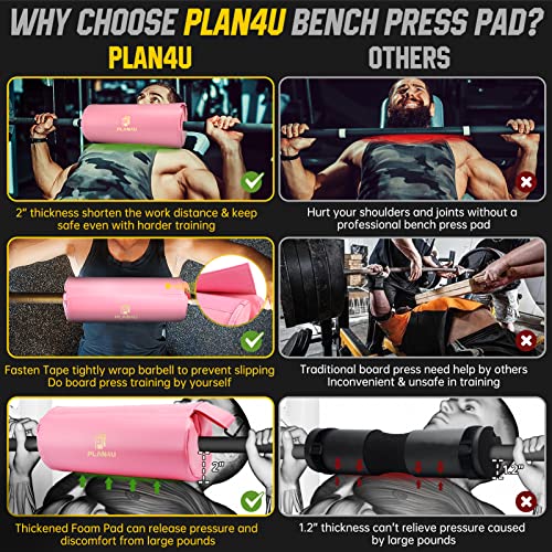 Plan4U Barbell Pad for Bench Press Hip Thrust Weightlifting | Black/Pink, 2 inches Non-Slip Thickness Leather, Squat Foam Pad, Standard Olympic Bars, Powerlifting Bench Workout
