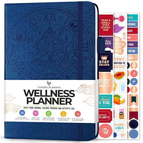 Legend Wellness Planner & Food Journal – Daily Diet & Health Journal with Weight Loss, Measurement & Exercise Trackers – Lifestyle & Nutrition Diary – Lasts 6 Months, A5 size – Mystic Blue - color: Mystic Blue Debossed, size: A5 (5.8” x 8.3”)