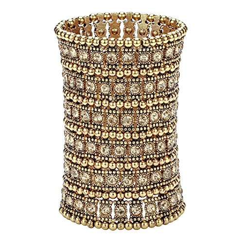 YACQ Women's Multilayer Wide Stretch Cuff Bracelets Fit Various Wrist Sizes - Soft Elastic Band - Lead & Nickle Free - color: Gold
