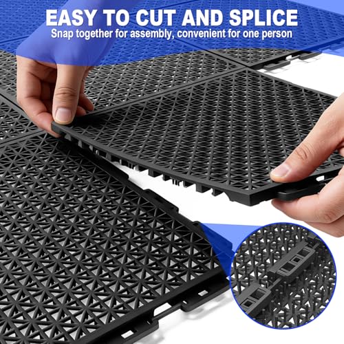 50 PCS Modular Interlocking Cushion Interlocking Floor Tiles with Hole Drainage Mat 10" x 10" Non Slip Pool Deck Mat Outdoor for Drain Deck Pool Patio Shower Kitchen Balcony (Black) - color: Black