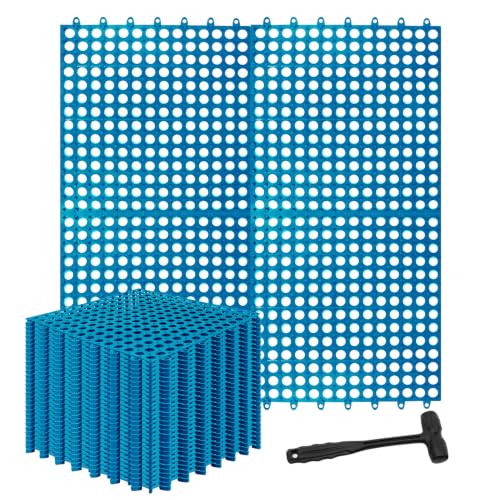30 Pack Garage Floor Tiles, 12x12 Inch Interlocking Drainage Tiles Non-Slip Deck Tile with Holes for Bathroom, Pool Deck, Gym, Garage, Kitchen & Wet Areas, Easy Splicing Anti-Fatigue Mat (30, Blue) - color: Blue