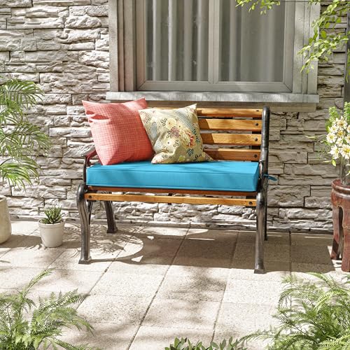 Premium Outdoor Bench Cushions for Patio Furniture 3.5inches Memory Foam Bench Cushion Waterproof Fade Resistant Porch Swing Cushions with Straps 36×18 Inch Lake Blue - color: Lake Blue, size: 36'' x 18'' x 3.5''