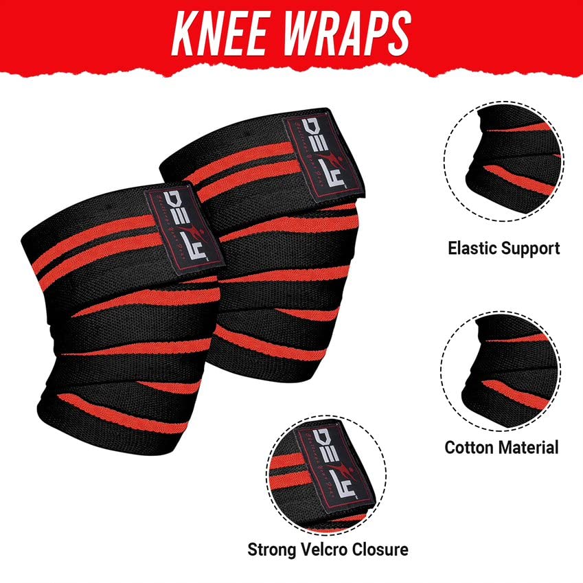 DEFY Knee Wraps for Weightlifting - Provides Knee Support for Powerlifting, Squats & Fitness Workouts - color: Red