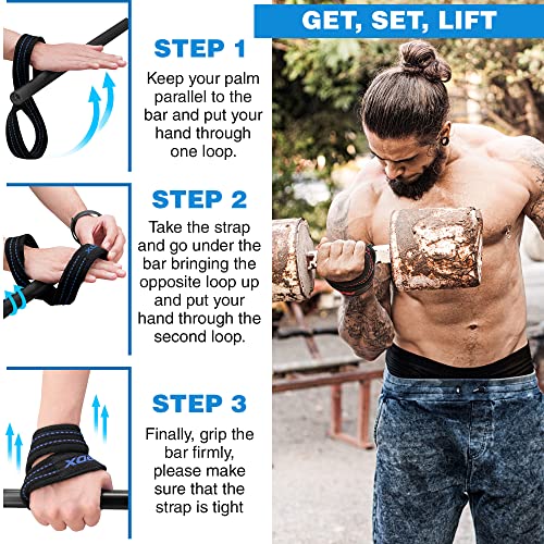 RDX Weight Lifting Straps Figure 8, Anti Slip Strap with Cuffs Wrist Support for Gym Workout Deadlift Powerlifting Bodybuilding Weightlifting, Fitness Strength Training, Hand Bar Grip for Men - color: BLACK BLUE, size: Medium