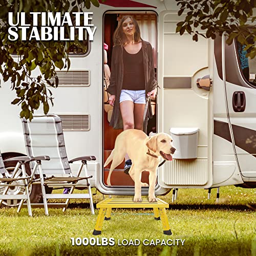 Marudina Large Platform RV Steps, 3-Level Adjustable Height Aluminum Folding Step Stool, Light Folding Anti-skidding RV Step, Supports Up to 1,000 lb (17.5" X 13.5" Large Platform) | 17.5"x13.5" Large Platform,Aluminum Frame,Non-Slip Rubber Feet,Quick Fol