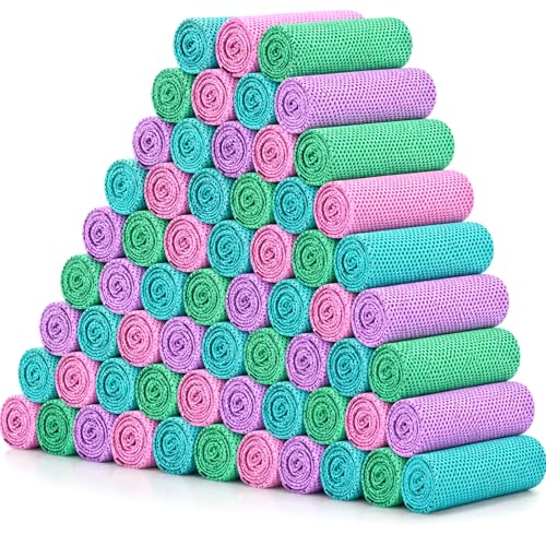 Shellwei 100 Pcs Cooling Towels Bulk 32 x 12 Inch Ice Towel Bulk Cooling Rag for Face and Neck Soft Breathable Microfiber Cloth Chilly Quick Cold for Gym Sport Golf Running Stay Cold (Macarons) - color: Macarons