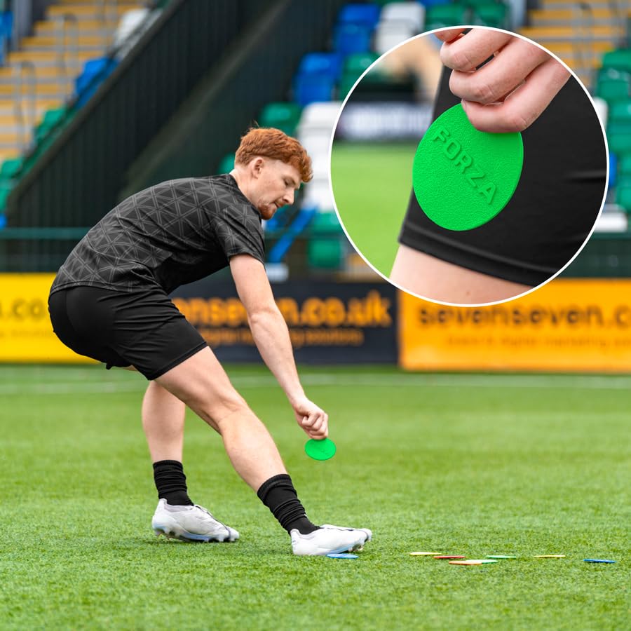 FORZA Flat Disc Markers | Brightly Colored Training Markers for Soccer & Outdoor Play – Available in Mini (Set of 20) or Standard (Set of 10) - color: Green, style: Mini (3.5in)