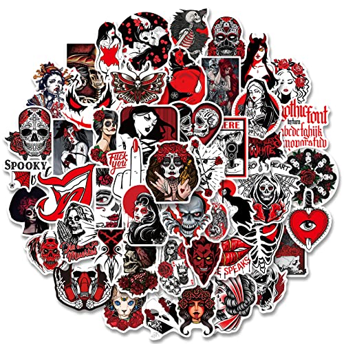 50PCS Goth Stickers Aesthetic PET Transparent Stickers Vintage Dark Red Skull Decals Waterproof Decorative Decals for Scrapbook Journal Planner Water Bottles Phone Cases Laptops - color: Devil