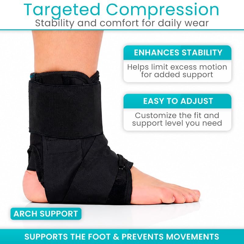 Vive Lace Up Ankle Brace for Women & Men - Compression Sleeve for Achilles Tendonitis, Sprains - Foot Support for Plantar Fasciitis - Adjustable Wrap (Medium) - size: Medium