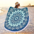 RosieLily Round Mandala Beach Towel, Microfiber Hippie Boho Extra Large Sand Proof Quick Dry Beach Blanket, Circle Pool Picnic Table Mediation Yoga Mat, 59 inch Towel with Tassels Gifts for Women - color: Blue Mandala Beach Towel 02