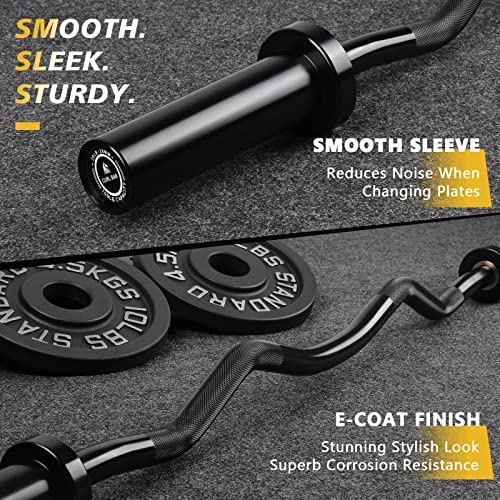 LIONSCOOL 2 Inch EZ Curl Bar, 350LBS/700LBS Weight Capacity Olympic Curl Barbell for Bicep, Tricep Workout, Deadlifts, Weightlifting, Strength Training Exercises - color: Black