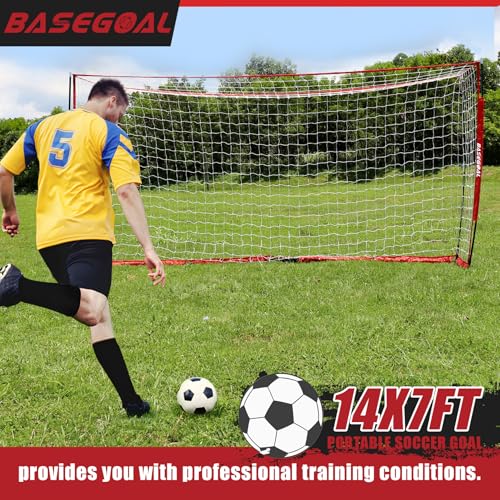 BaseGoal Soccer Goal,Soccer Net,Soccer Goals for Backyard,with Bow Frame,Collapsible Metal Base and Agility Ladder - style: 14X7 FT