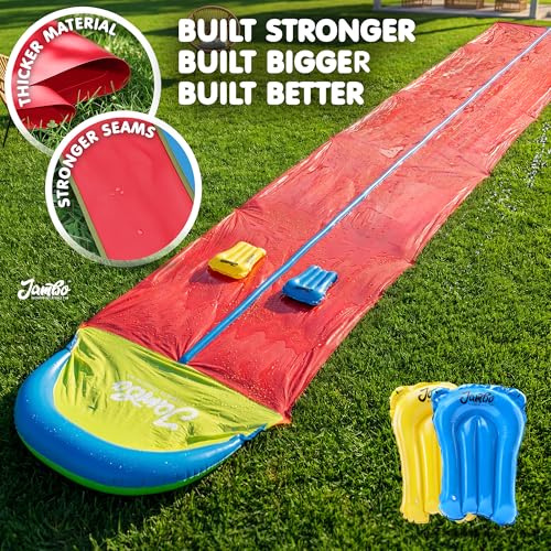 JAMBO 32FT Extra Extra Long Slip Splash and Slide, 2 Bodyboards, Heavy Duty Water Slide with Inflatable Crash Pad, Double Lane Slip Slides, Outdoor Backyard Water Slides n Toys for Kids - color: 32' Multicolor