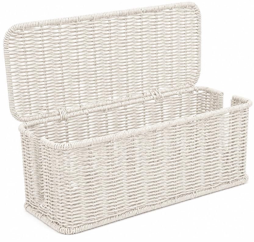 Cable Management Box, Handmade Rattan Cable Organizer with 2 Open Slots, Cord Hider for Power Strip, Router & USB Hub, Registered U.S. Design Patent (D1,112,102), 13" x 5.1" x 5.1", White - color: White, style: Rectangle