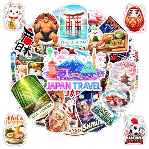 30 PCS Japan Travel Stickers Pack, Japanese Flag Tokyo Osaka Food | Vinyl Waterproof Decals Temple for Car Laptop Water Bottle Scrapbook Journal Gifts for Adults Teens Men Decoration Students - color: Japan Travel Sticker
