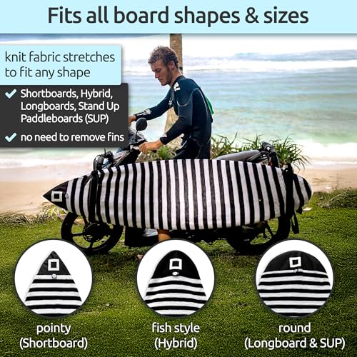 Surf Squared Surfboard Sock Cover and Paddleboard Cover - Lightweight Stretch Protective Surfboard Bag - Surfing Accessories - Shortboard, Longboard, Hybrid, Wakesurf, Standup Paddleboard SUP - color: Aqua, size: 7'6" Hybrid