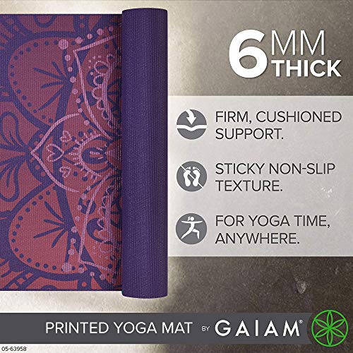 Gaiam Premium Yoga Mat, 6mm Thick Print Mat | Premium 6mm thick cushioning for joint support. Non-slip print design for yoga, Pilates & floor workouts. - color: Athenian Rose