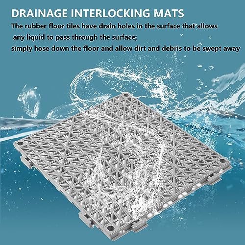 12” x 12” Drainage Interlocking Floor Tiles, 12 Pack Non-Slip Pool Deck Drain Mats for Flooring, Soft PVC Splicing Modular Cushion Mats, Rubber Floor Tiles with Holes for Shower Basement Garage Shed - size: Grey