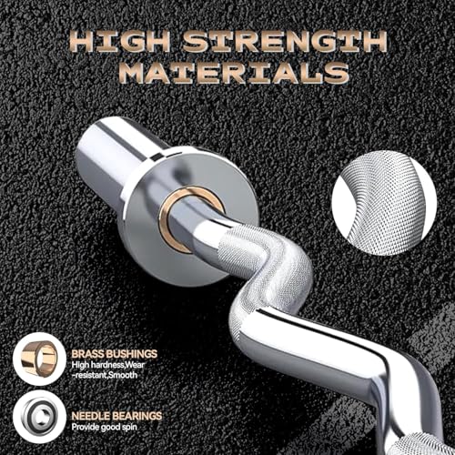 Olympic EZ Curl Barbell Bar, 47" EZ Curl Bar for Weight Lifting, Biceps, Triceps, Back/Leg Muscle Group Exercise,Chrome Curling Bar for 2 Inch Weight Plates,With 2 Spring Collars - color: Silver