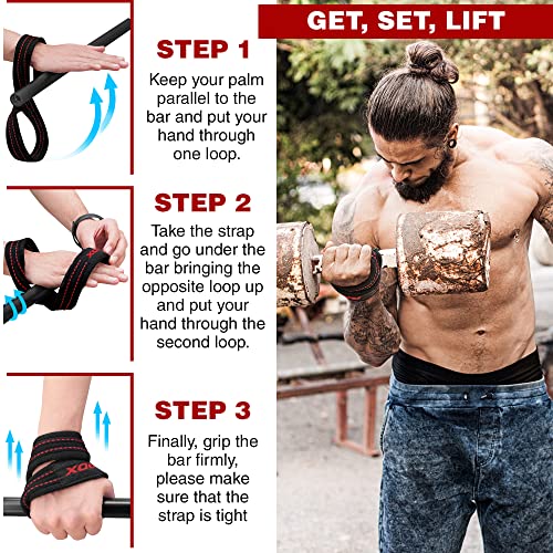 RDX Weight Lifting Straps Figure 8, Anti Slip Strap with Cuffs Wrist Support for Gym Workout Deadlift Powerlifting Bodybuilding Weightlifting, Fitness Strength Training, Hand Bar Grip for Men - color: BLACK RED, size: Small