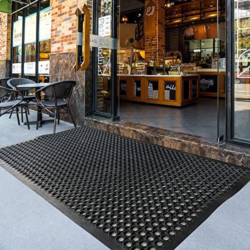 Uniboho Outdoor Rubber Floor Mats Anti Slip Restaurant Commercial Kitchen Rubber Drainage Mat 60 x 35 Heavy Duty Mat for Garage Garden Indoor Outside Industral Pool Entrance Bar Wet Area - size: 60x35 inches