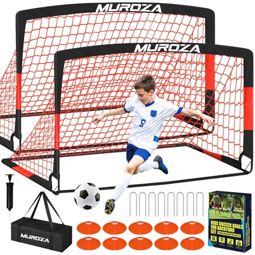 Soccer Goal, Kids Soccer Goals for Backyard Set, 2 Pack of Portable Pop Up Soccer Net with Soccer Ball, Cones, Complete Training Equipment for Youth, Toddler Outdoor Sports Games - color: Black Red, style: 6 ft x 4 ft
