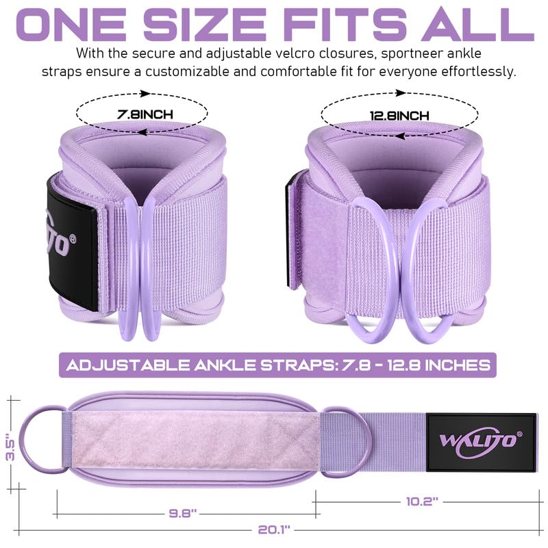 WALITO Gym Ankle Straps for Cable Machines Women & Men - Glute Kickback Ankle Cuff, Adjustable Cable Machine Accessories for Leg Extensions, Hip Abductors & Lower Body Workouts - color: Pair-Macaron Purple