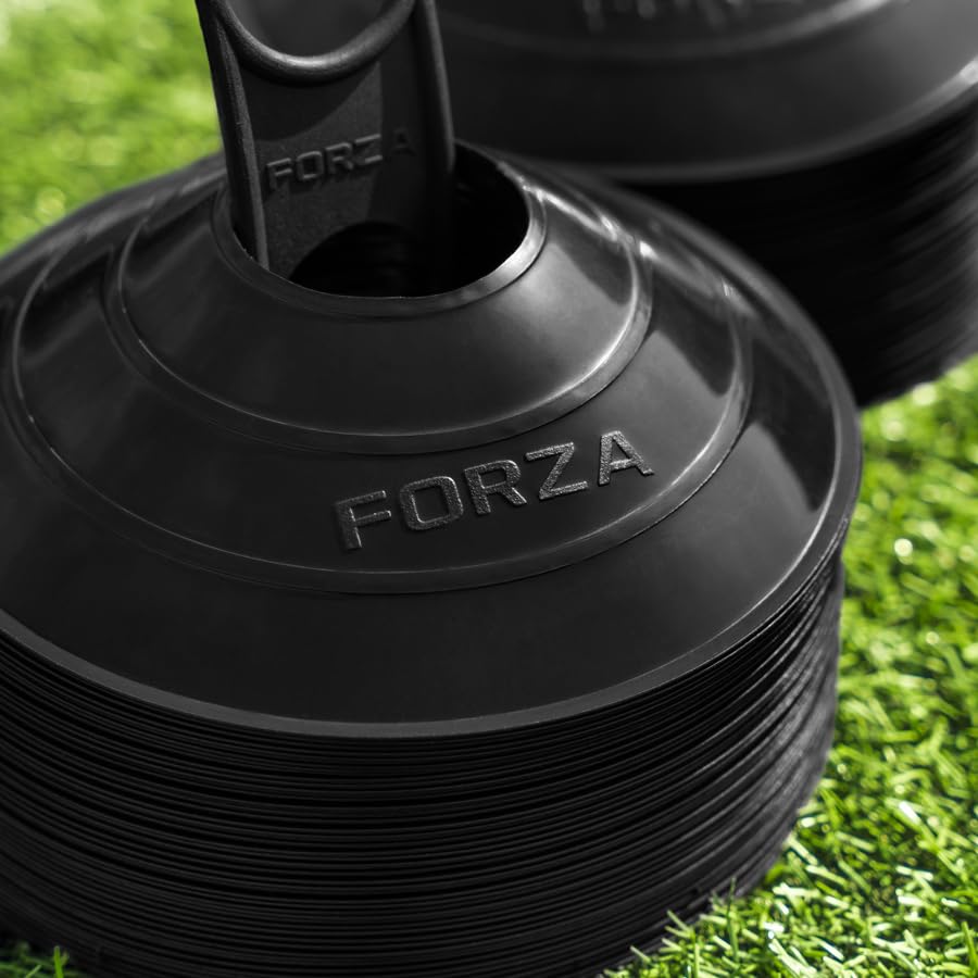 FORZA Multi-Sport Training Marker Cones | Pack of 50 or 1000 Soccer Cones in 8 Vibrant Colors - Durable Construction, Portability and Convenient Storage with Holder - color: Black, size: Pack of 50
