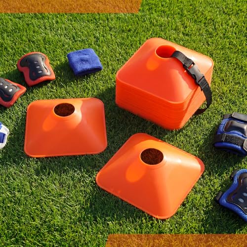 50 Pack 2 Inch Square Mini Cones for Sport Heavy Duty Agility Training Small Soccer Cone Field Marker Practice Equipment for Football Basketball Coaching Team Activities Speed - color: Orange