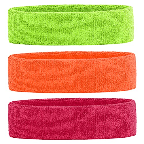 3 Pack Men & Women Sports Sweatbands Headbands - color: Orange,Green,Rose red