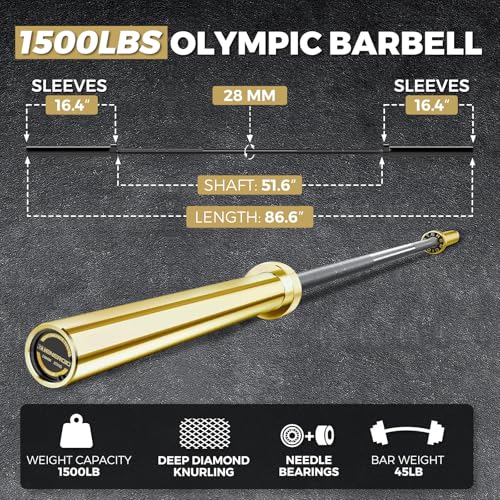 Olympic Barbell 7FT 45LB, 1500LB Capacity Weight Bar for Home Gym, 2-Inch Olympic Barbell for Weightlifting, Powerlifting, Squat, Deadlift and Bench Press - color: Black&Gold