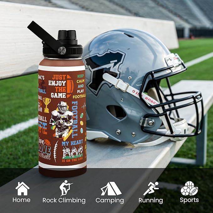 SANDJEST American Football Insulated Stainless Steel Water Bottle 32oz, Vacuum Chug Lid Travel Tumbler for Men Friends Dad Football Lovers Fans Coaches, Birthday Christmas Father's Day - color: Football 5