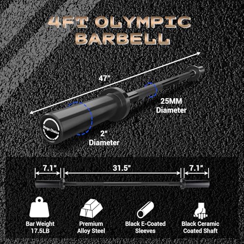 7FT/4 ft Home Gym Barbell Bar – 700LB/1500LB/500LB Capacity, Anti-Slip Knurling, Solid Steel, for Weightlifting, Strength Training - color: Black, size: 4FT-Straight Bar