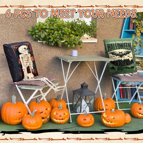 Moukeren 6 Pcs Halloween Chair Cover Set Gothic Halloween Decor Stretch Dining Chair Back Covers Witch Skeleton Pumpkin Black Cat Bat Seat Covers Farmhouse Dining Seat Protector for Home Kitchen Decor - style: Terrifying