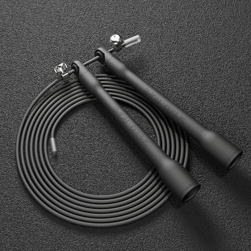 Ultra-Light Speed Rope Jump Rope with Black Ergonomic Handles,PVC Cable, Adjustable Length, for Cardio Training, CrossFit, Boxing - color: Black