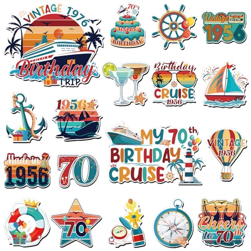 Wxiben 18 Pcs 70th Birthday Cruise Ship Door Magnets Decorations Magnetic | 70 Year Old Birthday Magnet Stickers, Strong Magnet Grip, Firm Sticking, for Carnival, Party, Fridge, Stateroom Cabin Door - style: 70th Birthday