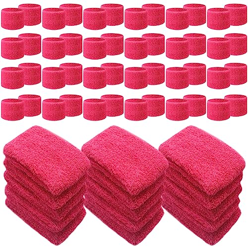 Lounsweer Wrist Sweatbands Bulk for Kids Adult Teams Sweat Bands Sports Wristband Athletic Neon Sweatbands for Football Basketball Tennis Running Gym Party Gifts - color: Rose Red
